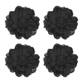 M METERXITY 4-Pack Rose Flower Brooches and Pins for Women, Lapel Pins Dainty Satin Fabric Big Camellia Hair Flowers Clips for Wedding/Parties/Clothes/Jewelry [10cm, Black]