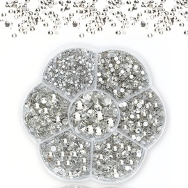 ChAusa Hotfix Rhinestone Flatback Round Glass Crystal Rhinestones Mixed 7 Sizes Hot Fixed Crystals Glass Gems Hotfix Rhinestone Tool Kit for Clothes DIY Decoration,Manicure,Art Crafts (Silver)