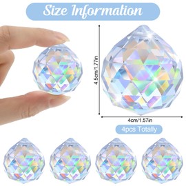 Hanging Crystals, Pack of 4 Prism Crystal, 40 mm Crystal Suncatcher, Suncatcher Crystal for Chandelier Pendants, Window Ornament, Craft Decoration