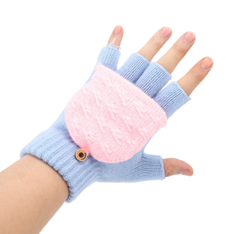 1 Pair Winter Knitted Fingerless Gloves Double Sided Heating USB
