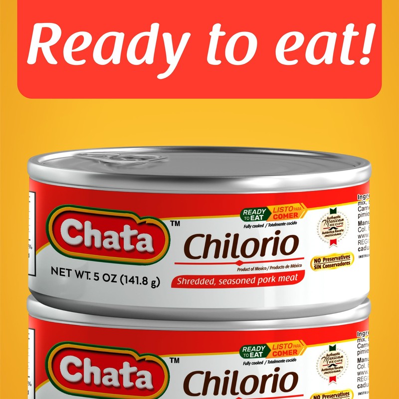 Chata Mexican Pork Chilorio, Seasoned Shredded Pork, 5 oz Can