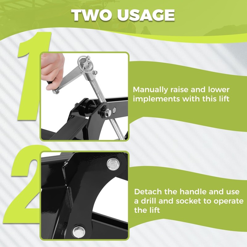 KUAFU ATV/UTV Manual Implement Lift, 1-Point and 2-Inch Receiver, 50