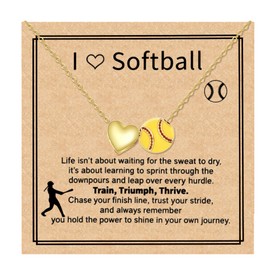 QILMILY Softball Necklace for Women, 18K Gold Plated Charm Necklaces with Ball Heart Sports Accessories Birthday Jewelry Gifts for Teen Valentine's Day Gift