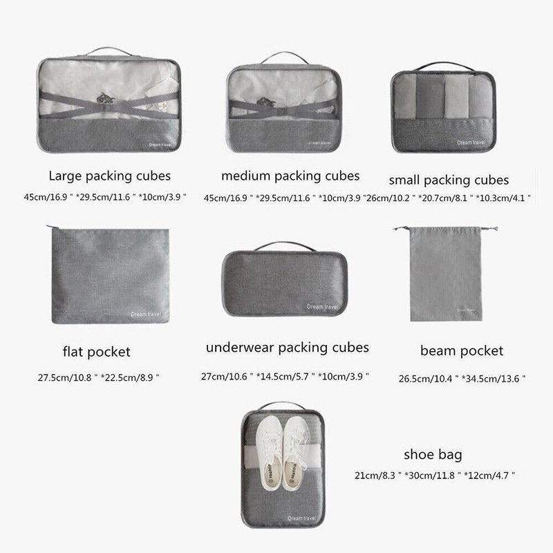 LEDON 7Pcs Packing Cubes for Travel Black, Luggage Suitcase Organizer,with