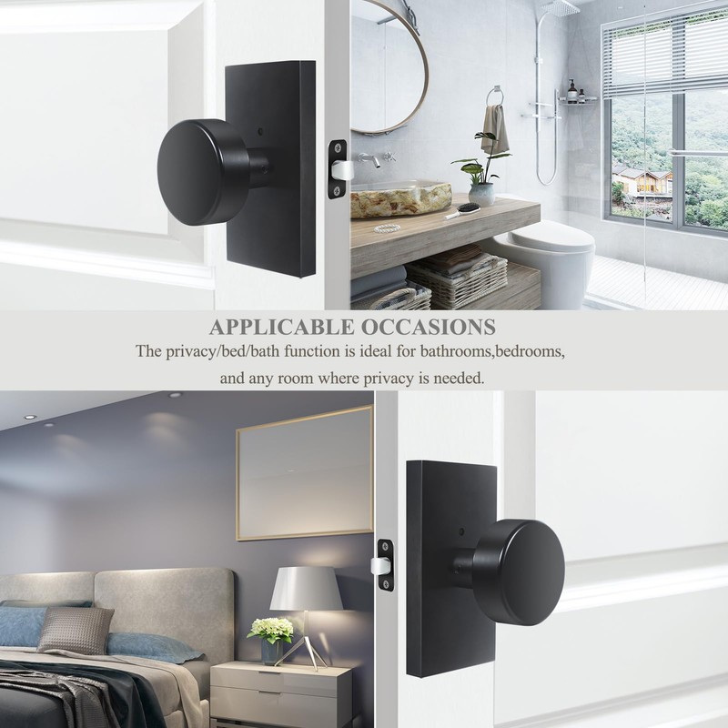 HIEMEY Matte Black Door Knobs Interior with Lock, Modern Privacy