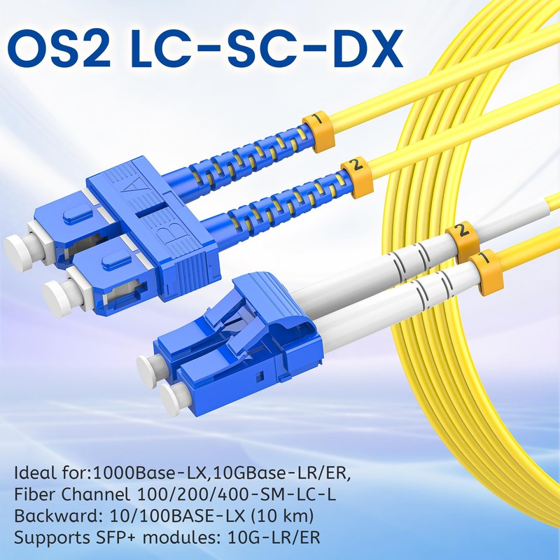 SpeedyCables- 1M (3ft) OS2 LC to SC Fiber Patch Cable