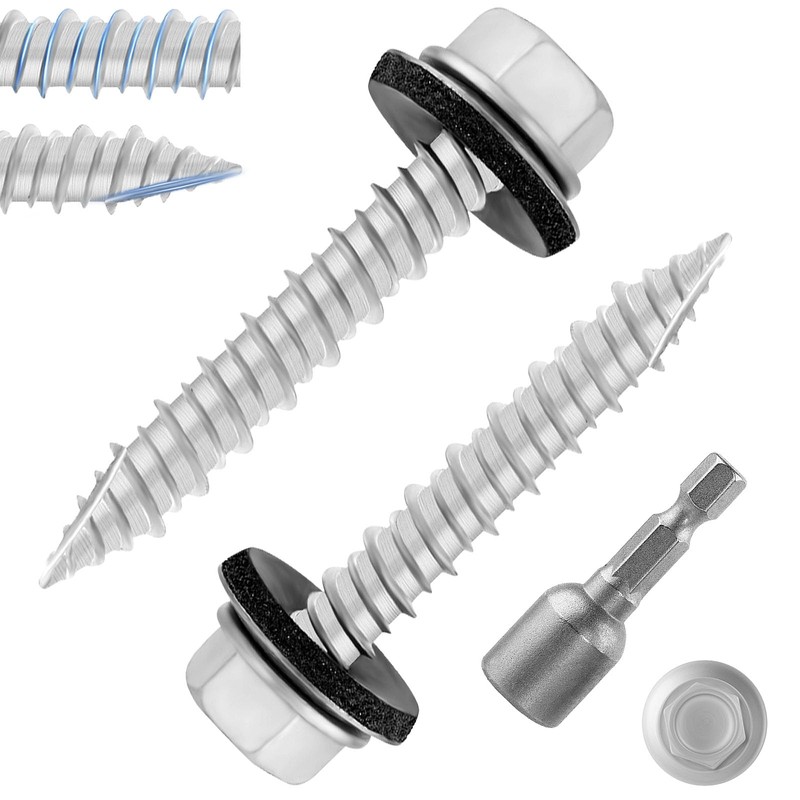 FandWay 100Pcs Sheet to Timber Roofing Screws,M6.3x25mm Self Tapping/Drilling Screws,Hex