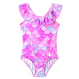 Snowheart Bathing Suits for Girls Size 4t 5t Multicolor Fish Scales Swimwear Shoulder Ruffle Swimsuit