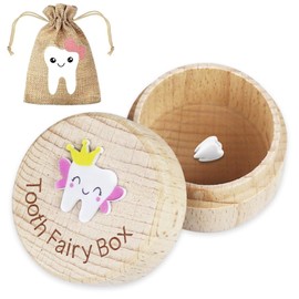 Oerphh Tooth Storage Box, 3D Carved Wooden Tooth Fairy Box with Tooth Fairy Bag, Wood Baby Keepsake Box for Kids Girls Tooth Loss Baby Birthday Gifts (Girl)