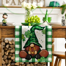 Artoid Mode Shamrock Lucky Buffalo Plaid Gnomes St. Patrick's Day Table Runner, Kitchen Dining Table Decor for Outdoor Home Party Decor 13 x 72 Inch