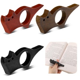 MotiMind 3 Pcs Wooden Thumb Book Page Holder Wooden Thumb Bookmark for Reading Book Holders Reading Accessories Gifts for Women Bookworm Readers(Cat,Large)
