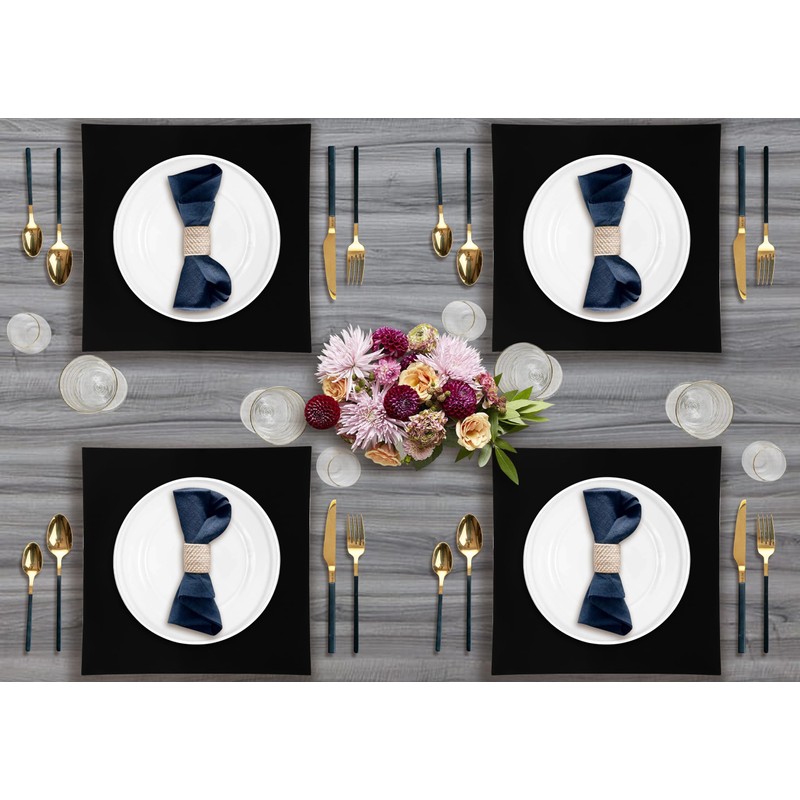 PARTY BARGAINS 13 Inch Square Flat Charger Plates, Black, 4