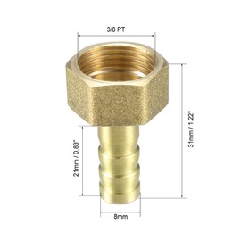 sourcing map Brass Barb Hose Fitting Connector Adapter 8mm Barbed x 3/8 PT Female Pipe