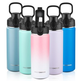 Insulated water bottle with Straw,18oz Stainless Steel Water Bottle for Adult Kids,Double Wall Vacuum Wide Mouth Insulated Water Bottle for School,BPA-free and Leak-proof（18oz,Pink White）