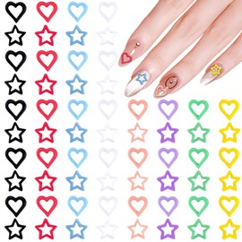 Nail Charms, 200 Pieces of Cute Resin Nail Charms in Heart and Star Design, 3D Gel Nail Art, Colourful Stones for Nail Decoration, Ideal for Women and Girls