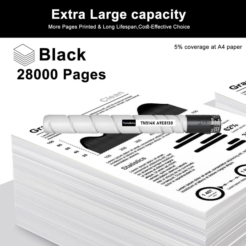 VoilaBella TN514 TN514K Toner Cartridge A9E8130 (1-Pack, Black) Replacement for