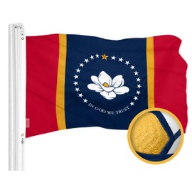 G128 Mississippi 2020 MS State Flag | 3x5 Ft | ToughWeave Series Embroidered 300D Polyester | Embroidered Design, Indoor/Outdoor, Brass Grommets