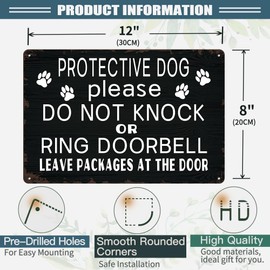 Protective Dog Please Do Not Knock or Ring Doorbell Ring Doorbell Leave Packages at The Door Metal Sign Hanging Sign Rustic Tin Metal Farmhouse Home Decor 12x8 inch