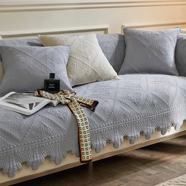 ZIREMQ Thick Funny Fuzzy Sofa Covers 1 2 3 Seater, Non-Slip Sofa Slipcovers Corner L Shape Sofa Cover, Cotton Quilted Universal Sofa Cushion Covers for Living Room Furniture Protector(Grey, 90x90cm)