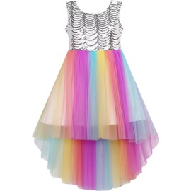 HJ41 Girls Dress Sequin Mesh Party Wedding Princess Rainbow Tulle Size 7