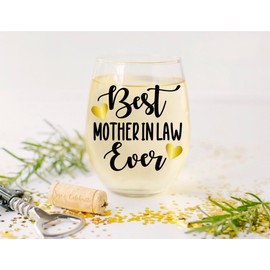 Best Mother In Law Ever Tumbler - Extra Large Premium 21oz Stemless Wine Glass - Birthday Gift For New MIL Mother-In-Law