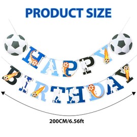 Football Happy Birthday Banner –Blue Sports Theme Birthday Sign with Soccer Ball Elements, Indoor Outdoor Party Decor