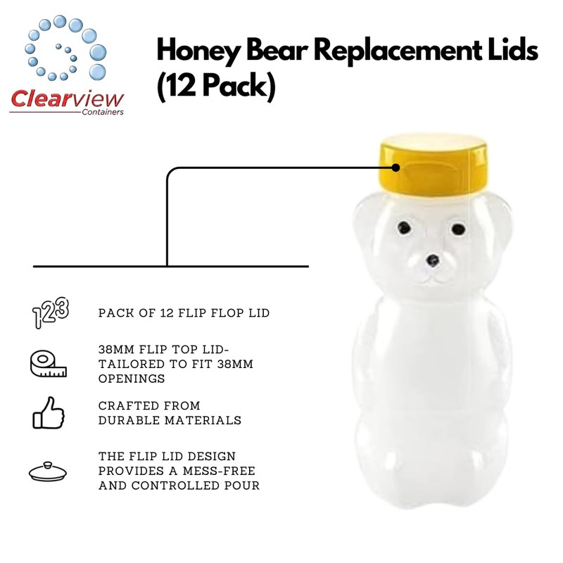 CLEARVIEW CONTAINERS Honey Bear Replacement Lids (38mm Red Flip Top