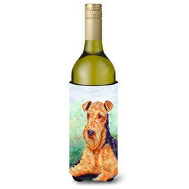 Caroline's Treasures 7239LITERK Airedale Terrier Wine Bottle Hugger Bottle Cooler Sleeve Hugger Machine Washable Collapsible Insulator Beverage Insulated Holder