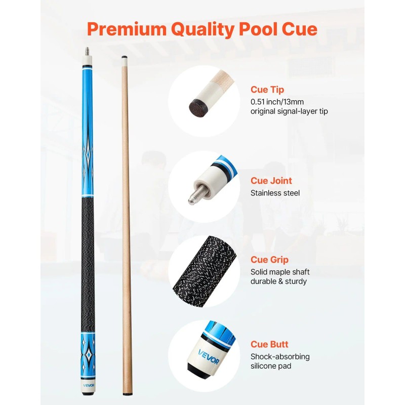 Professional 4-Piece 58-Inch Canadian Maple Wood Pool Cue Stick ABS