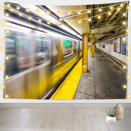Loccor New York City Subway Tapestry Subway Station Train Speed Up Tapestry Public Transport NYC Yellow Subway Wall Decor Home Living Room Bedroom Decor W80 x H60 Inches