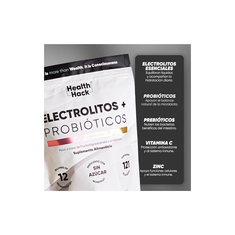 Electrolitos Probióticos Magnesio y Potasio 30 Sobres Sin Azúcar Hack