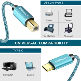 GOSYSONG 25ft USB C to B Printer Cord - High Speed, Compatible with Printer, Scanner, Fax, Piano, Midi Keyboard