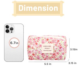 Sminra Floral Makeup Bag Small Travel Cotton Quilted Cosmetic Makeup Bag Organizer, Cute Coquette Aesthetic Zipper Portable Pouch Purse Toiletry Bag accessories