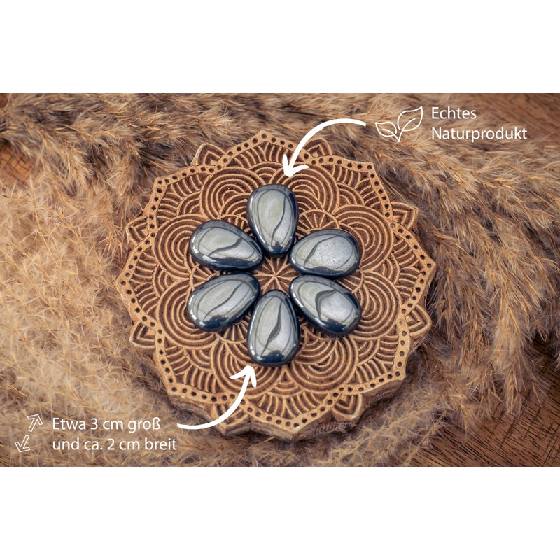 Lebensquelle Plus Hematite Drop Pendant, Drilled Tumbled Stone Pendant with
