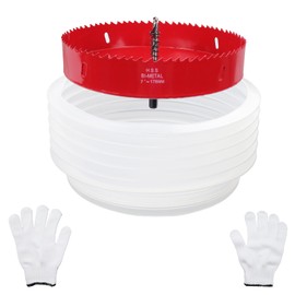 Nicerity 7 Inch Hole Saw with 180mm Dust Bowl Catcher for Recessed Lights, 178mm Hole Cutter in Bi-Metal with Arbor for Wood, Plastic Board, Ceiling, Drywall, Include Hex Key & Gloves