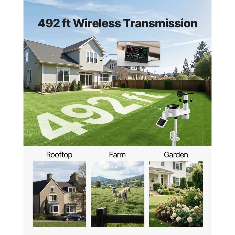 7 In 1 Wireless Weather Station Outdoor Indoor Thermometer Sensor