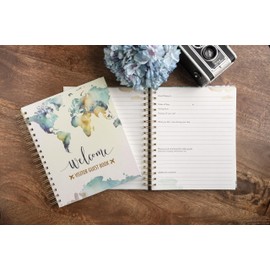 Paper 'n Such Guest Book for Rental House - Vacation Home - Short Term Rentals, Host Essentials, Spiral Hardcover Welcome Log for Airbnbs- 200 Pages (World Map)