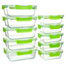 UMEIED 10 PACK Glass Food Storage Containers with Leak Proof Lids, Glass Airtight Meal Prep Containers Set for Lunch, On the Go, Leftover, Kitchen Pantry Organizers and Storage (Green)