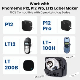 3 x Phomemo P12 Iron-On Labels Original 12 mm x 2 m Black on White Q5-FA231 Iron-On Labels for Phomemo P12 & P12-Pro <12 Label Printers & Replacement for Dymo LetraTag Plus LT100H, LT100T