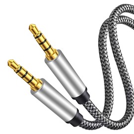 Tan QY Male to Male Audio Cable 30Ft,4 Pole Hi-Fi Stereo Sound 3.5mm Aux Cable Adapter/Auxiliary Cable/Aux Cord Compatible All 3.5mm-Enabled Devices for Car (30Ft, Silver)