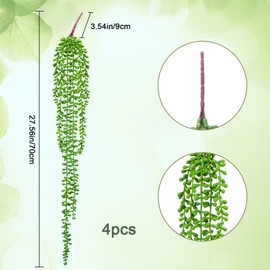 Artificial Succulents Hanging Plants-4 PCS Fake String of Pearls Greenery Plant Wall Decor Faux Hanging Nature Plants for House Living Room Bathroom Bedroom Shelf Balcony Garden Indoor Outdoor（27.5"）