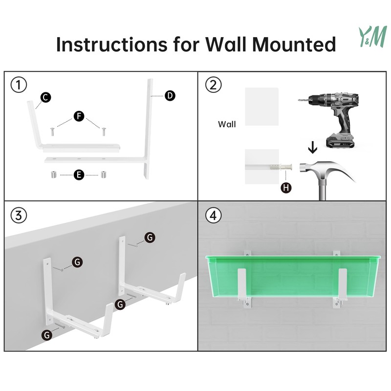 Y&M 6 PCS Adjustable Window Box Brackets for Planter Box,