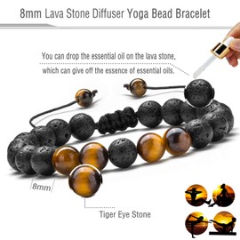 Hamoery Men Women 8mm Lava Rock Aromatherapy Anxiety Essential Oil Diffuser Bracelet Braided Rope Natural Stone Yoga Beads Bracelet Bangle(Tiger Eye)