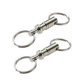erioctry 2 Pcs Heavy Duty Dual Key Ring Detachable Pull Apart Snap Lock Holder Keychains, Silver