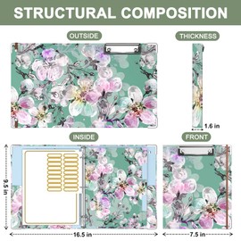 Rouidr Mini 3 Ring Binder with Clipboard, 1 inch Round 8.5 x 5.5 in Cute Binders Organizer with 5 Dividers Tabs & Clear Sleeves, School Supplies, Office Supplies, Plum Flower