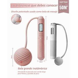 YOTTOY Cuerda de saltar inalámbrica con contador, cuerda de saltar sin cuerda 2 en 1 con cuerda de saltar grande inalámbrica con peso de pelota para m