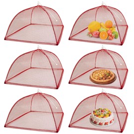 Food Tent Covers 6PC Pop-Up Mesh Food Covers 14"x14" Red Food Tents for Picnics,Outdoors,Parties,BBQ,Reusable and Collapsible