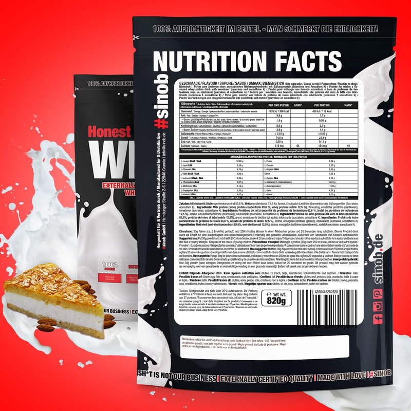 Honest Whey Protein (Bee Sting), 1 x 820 g, 12.5%