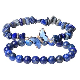 SanFangyue Crystal Butterfly Bracelets for Women, Natural Healing Gemstone Beaded Bracelets- Mum Bracelet Girlfriend Bracelet Jewellery, Birthday Valentines Christmas Spiritual Gifts