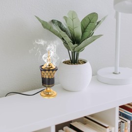 MAGICLULU Oud Frankincense Iron Burner Bakhoor Incense Holder Electric Incense Burner Middle Eastern Style Aroma Burner Vintage Tabletop Censer Stove for Home Office Black